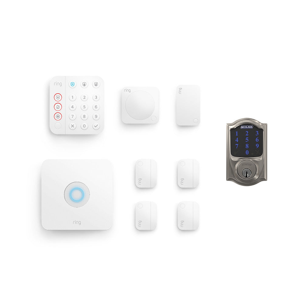 8-Piece Alarm Security Kit + Schlage Connect Smart Deadbolt (for 2nd Generation) - White