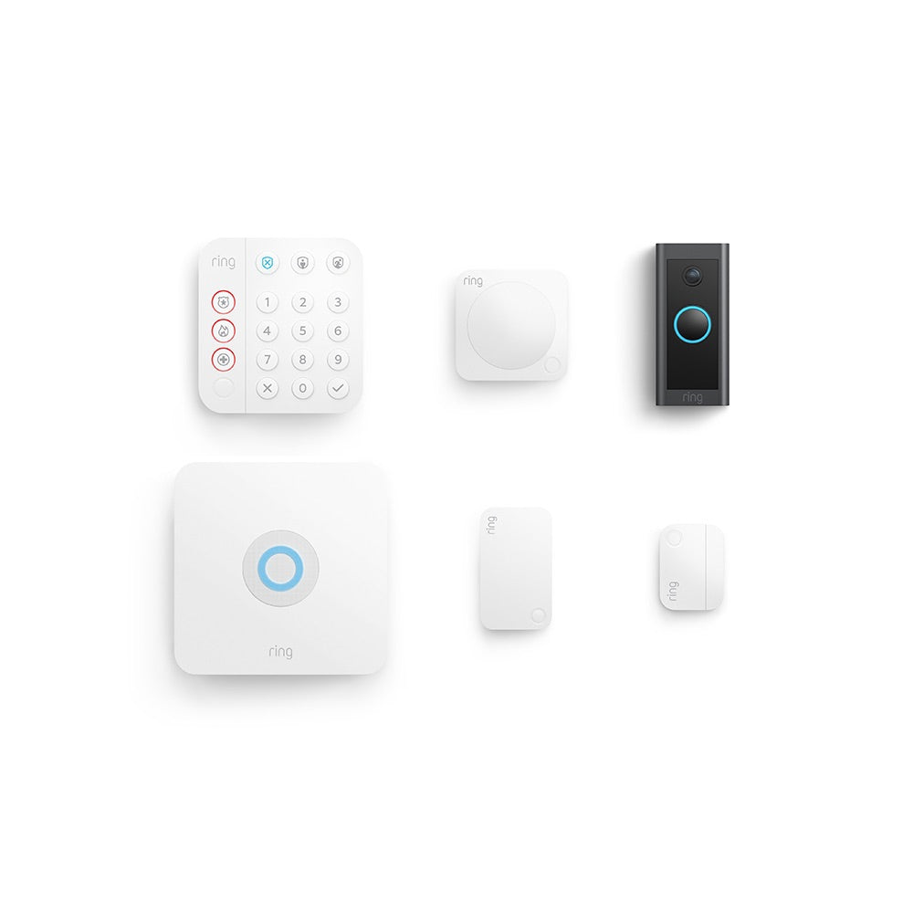 5-Piece Alarm Security Kit + Video Doorbell Wired (for 2nd Generation) - White