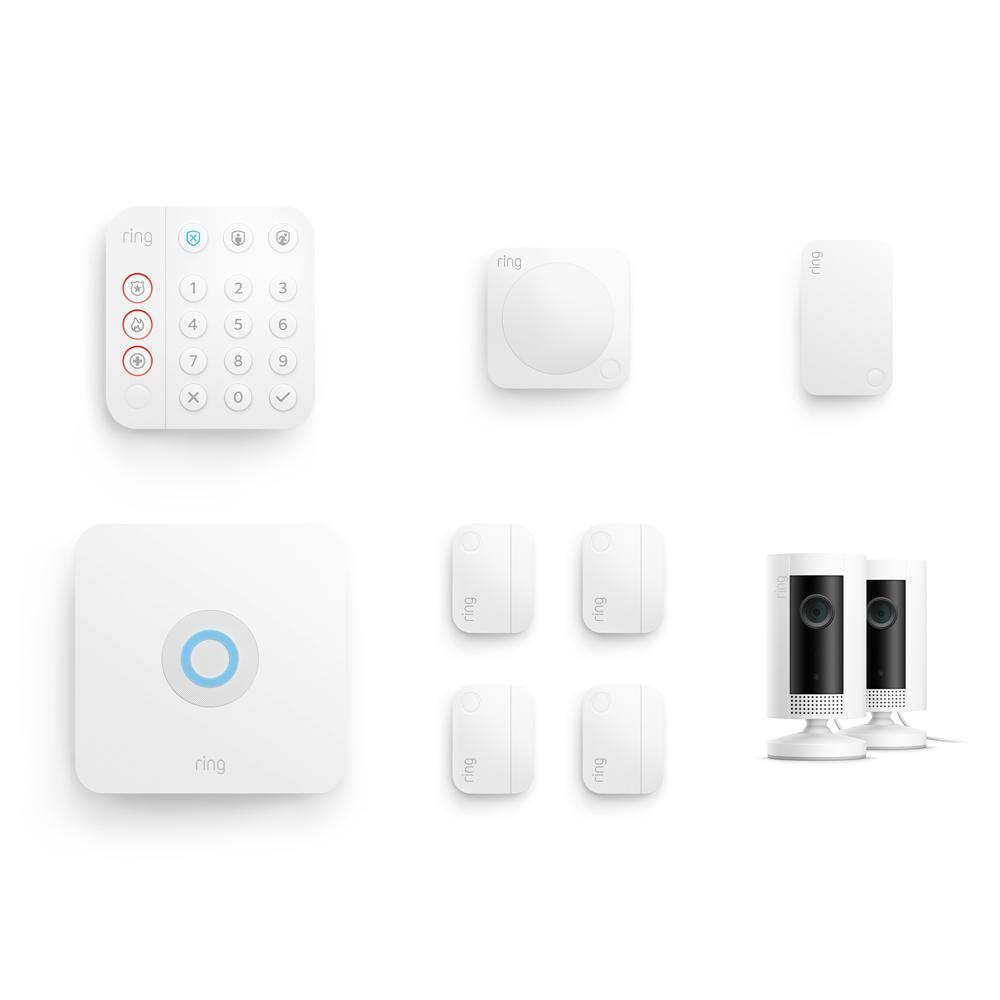 8-Piece Business Alarm Security Kit + 2 Indoor Cams - White