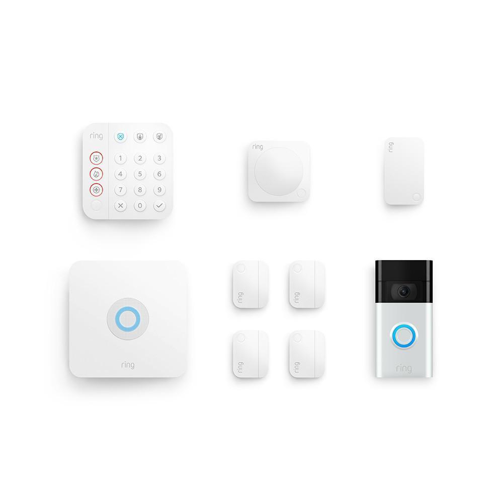8-Piece Alarm Security Kit + Video Doorbell (for 2nd Generation) - Satin Nickel
