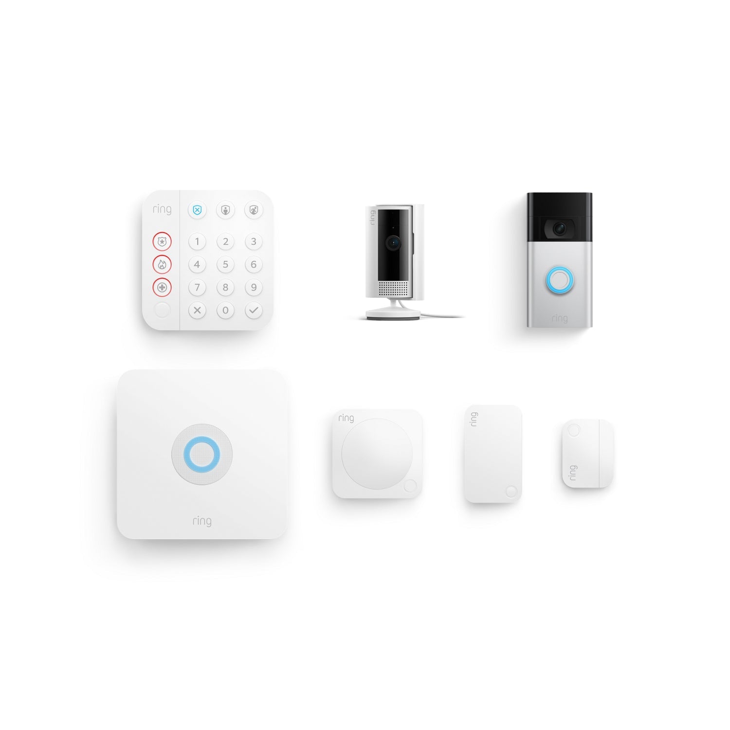Alarm 5 piece Security Kit + Video Doorbell 2nd Generation + Indoor Cam 2nd Generation  - Silver + White