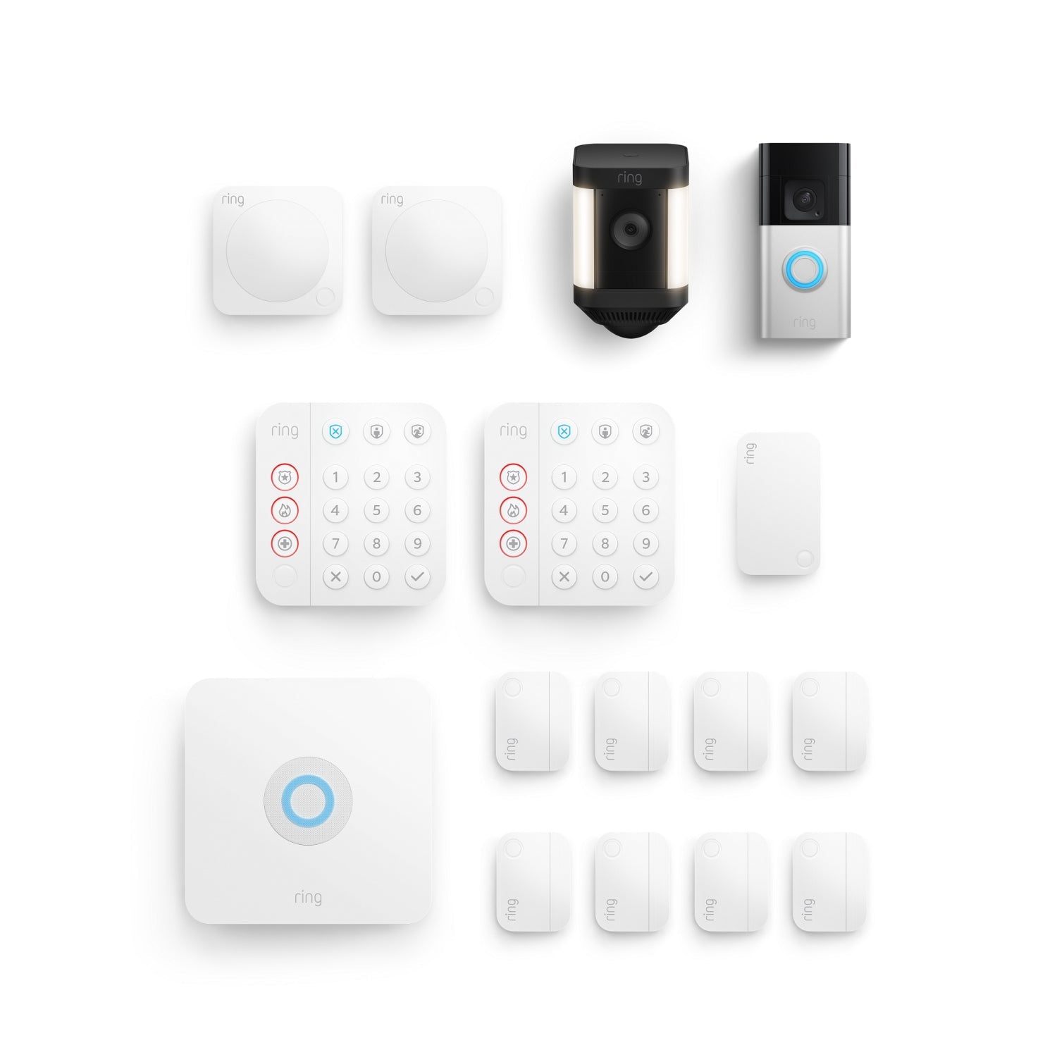 Alarm 14 piece Security Kit + Battery Doorbell Plus + Spotlight Cam Plus Battery - Silver+ Black