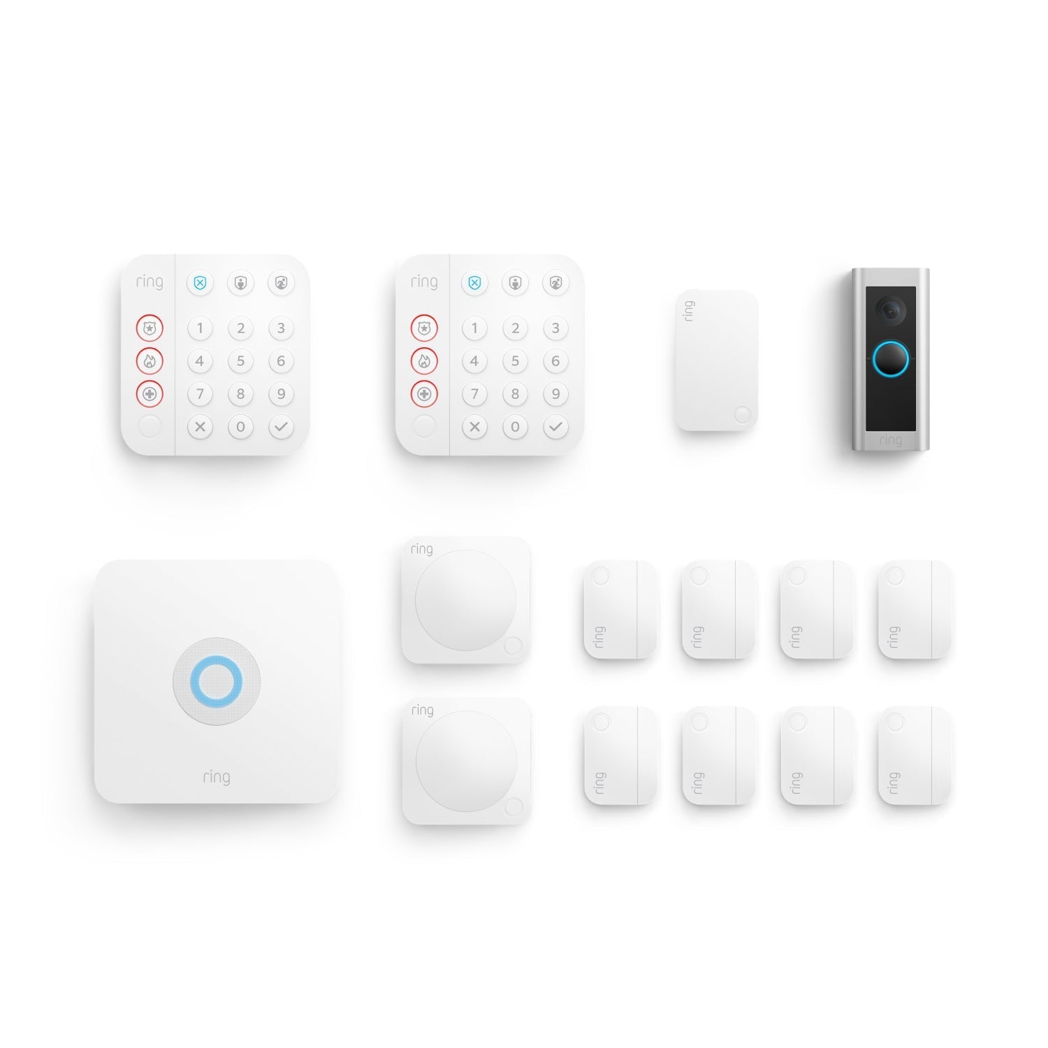 Protected Deluxe Kit (Wired Doorbell Pro (Video Doorbell Pro 2) + Alarm Security Kit, 14-Piece) - Satin Nickel