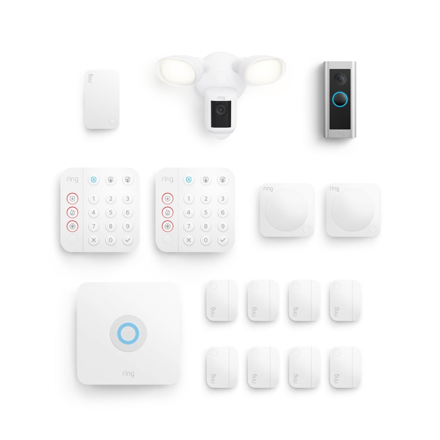 Whole Home Deluxe Kit (Wired Doorbell Pro (Video Doorbell Pro 2) + Floodlight Cam Wired Pro + Alarm Security Kit, 14-Piece) - White
