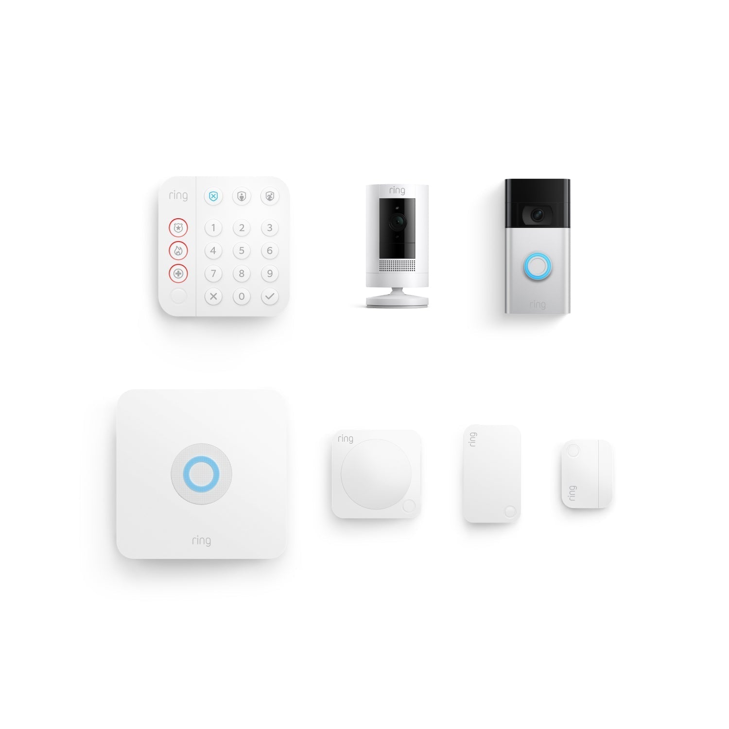 Whole Home Basic Kit (Video Doorbell 2nd Generation + Stick Up Cam Battery + Alarm Security Kit, 5-Piece) - Silver + White