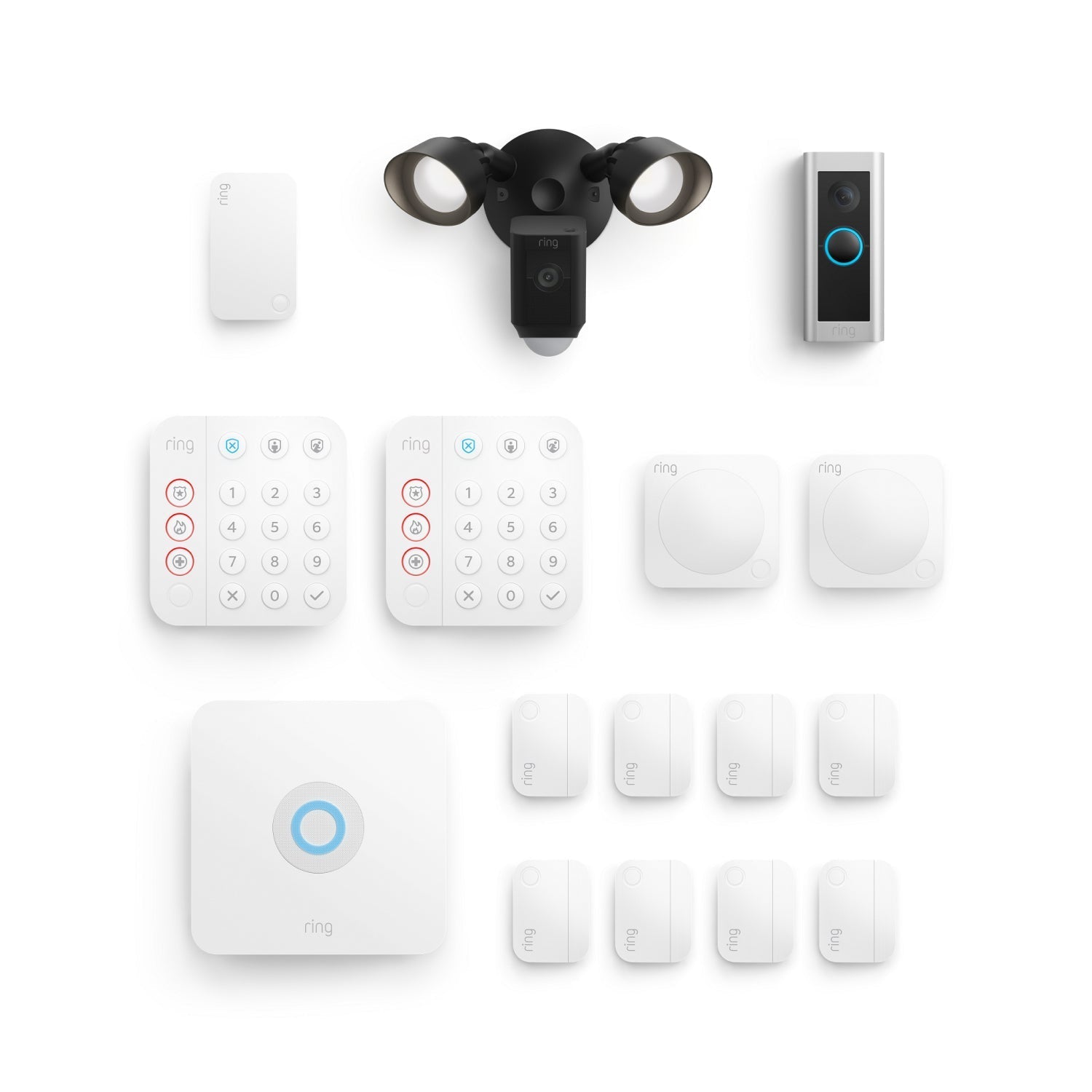Alarm 14 Piece Security Kit + Wired Doorbell Pro (Video Doorbell Pro 2) + Floodlight Cam Wired Plus - Black