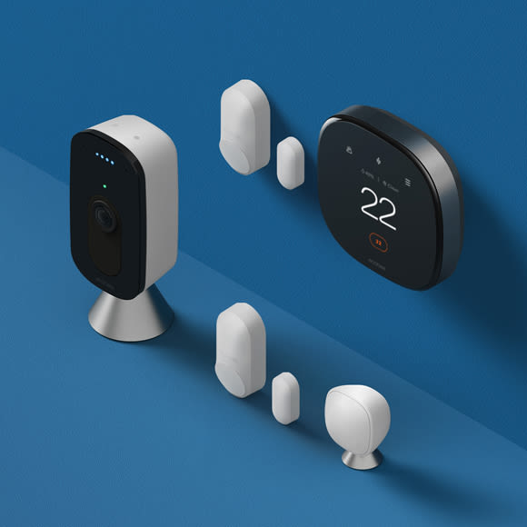 Solução doméstica inteira composta por um termostato inteligente Ecobee Premium, câmera inteligente, SmartSensors e SmartSensors for Doors & Windows