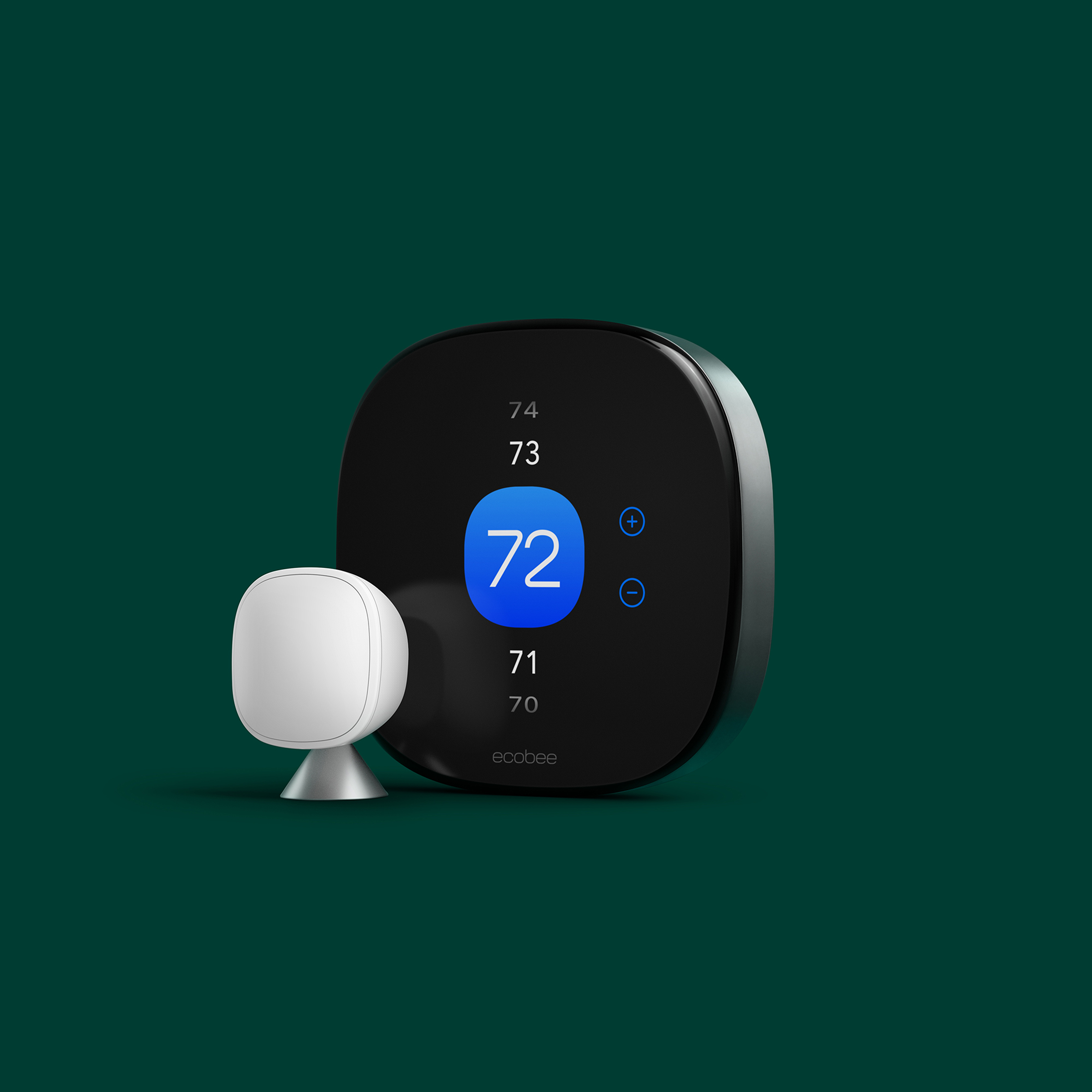 ecobee smart thermostat premium with smartsensor on a green background
