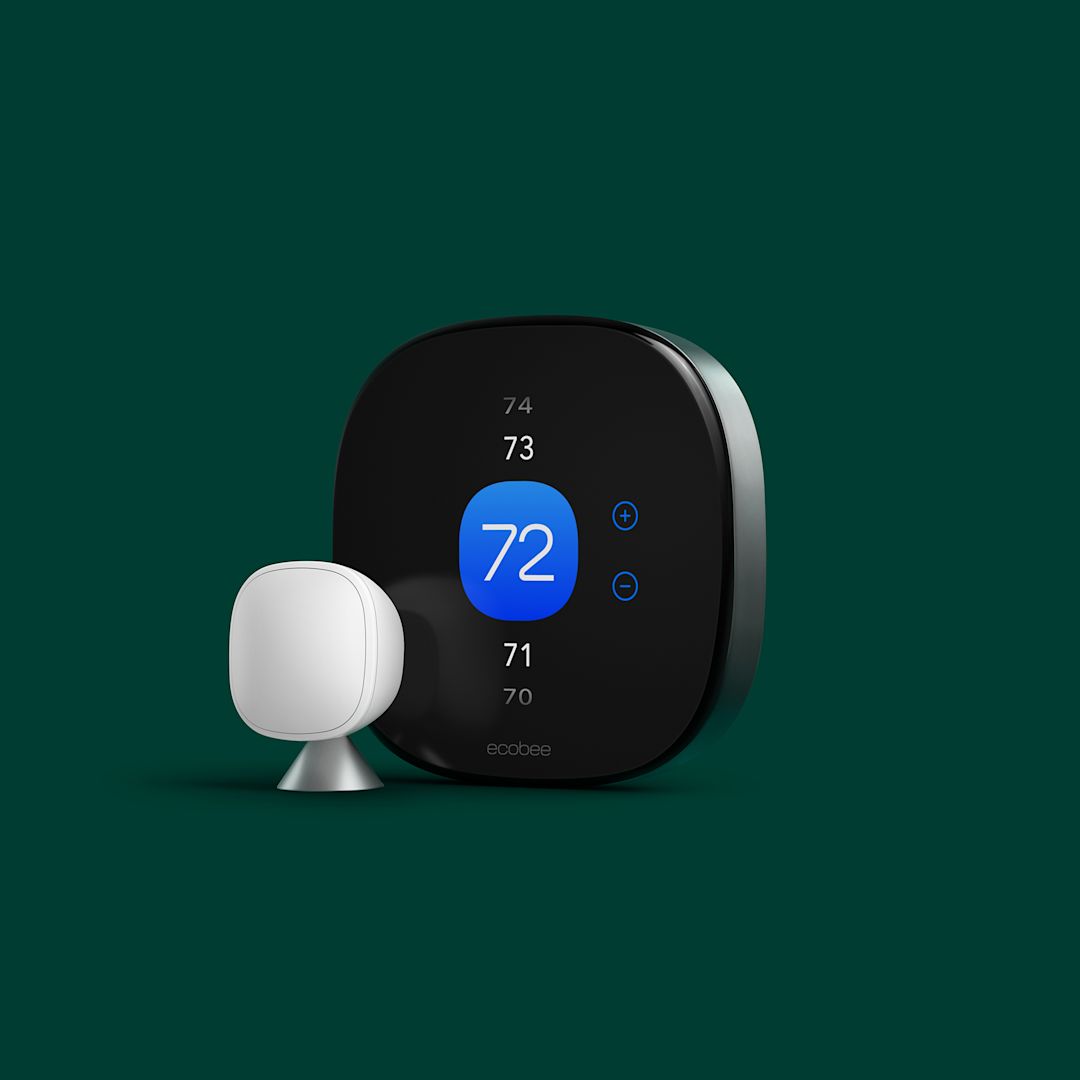 ecobee smart thermostat premium with smartsensor on a green background