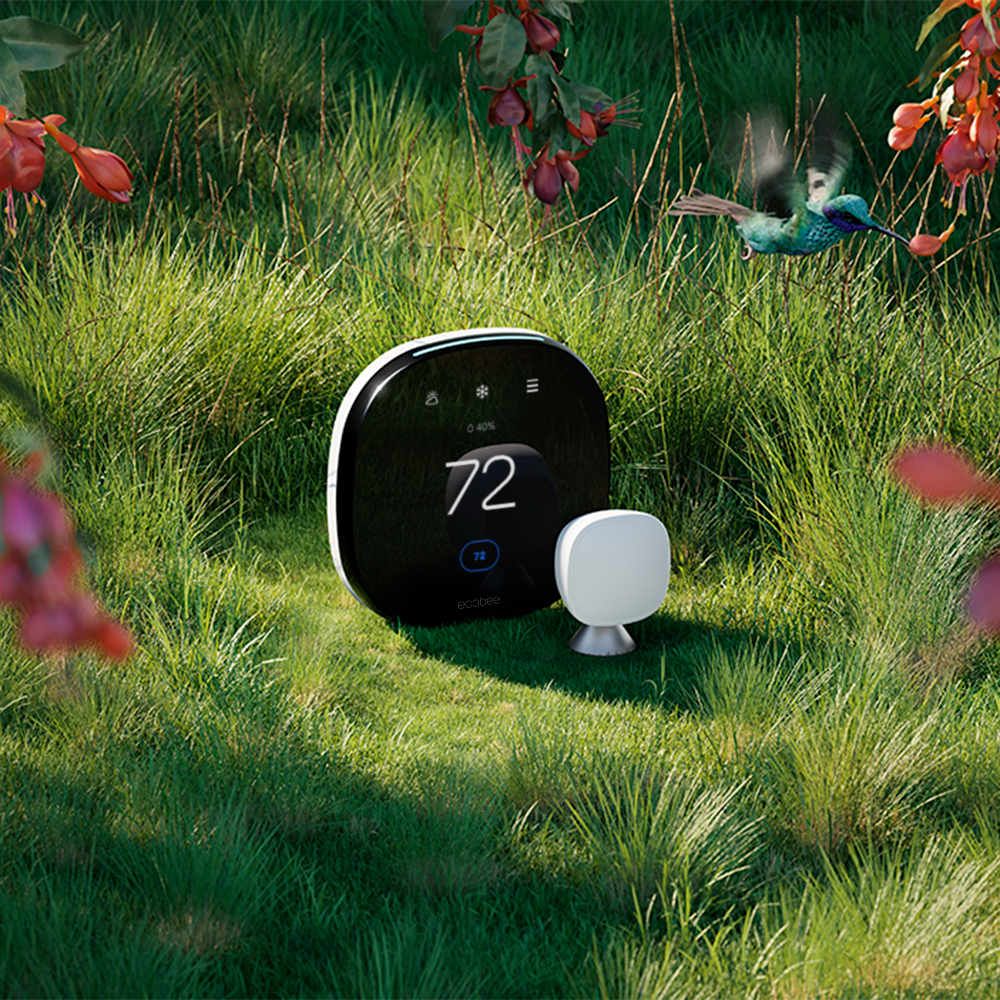 ecobee smart thermostat with voice control on grass