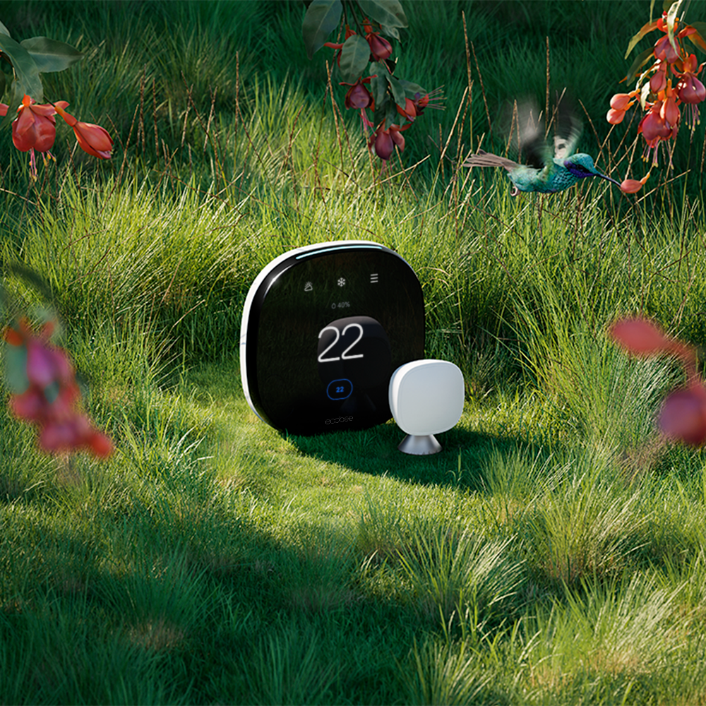 ecobee smart thermostat with voice control on grass