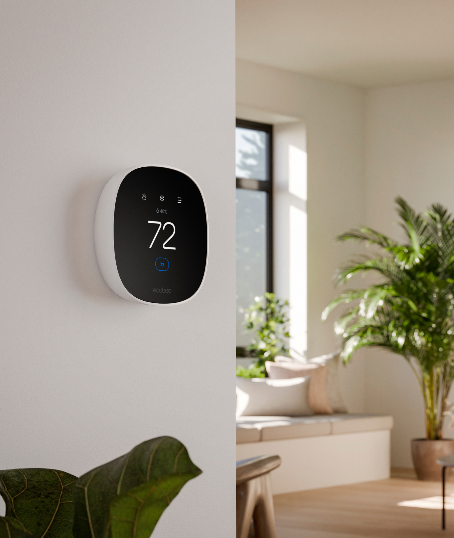 ecobee smart thermostat essential on a wall