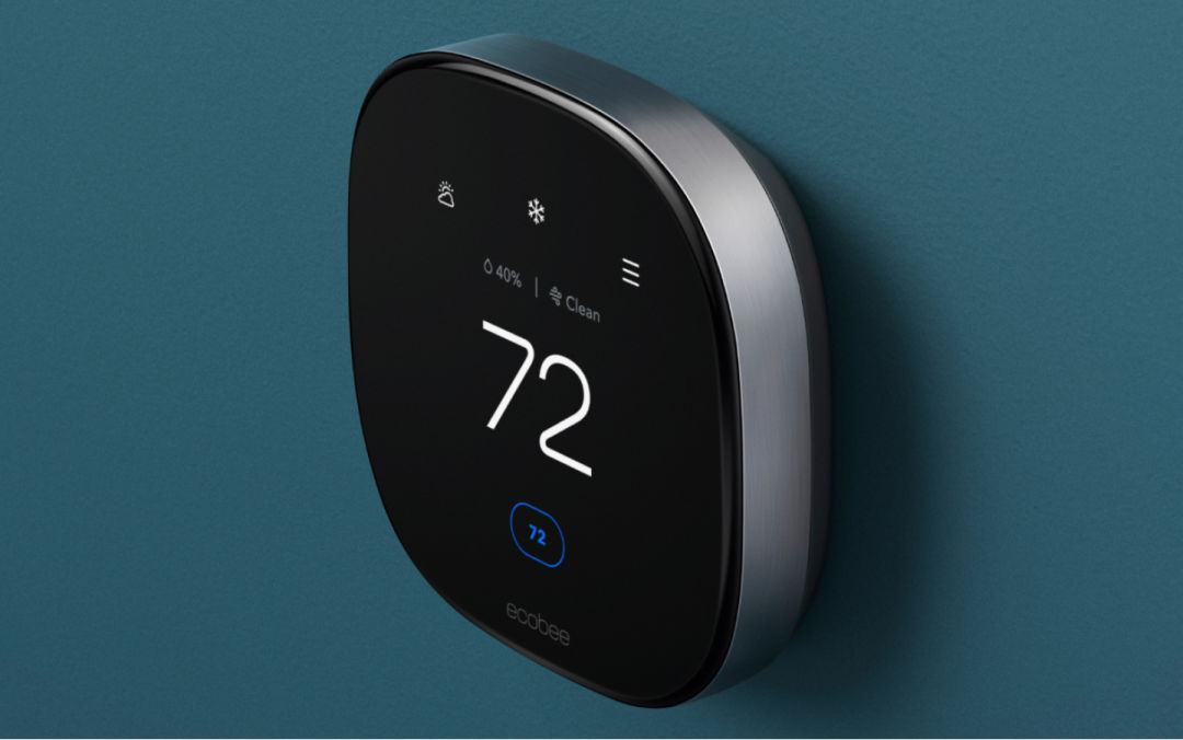 Smart Thermostat Premium from a side angle, showcasing the metal body.