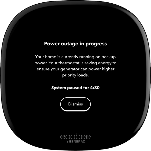 ecobee thermostat screen showing power outage mode