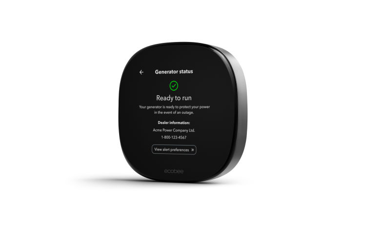 ecobee Smart Thermostat Premium display showing generator status
