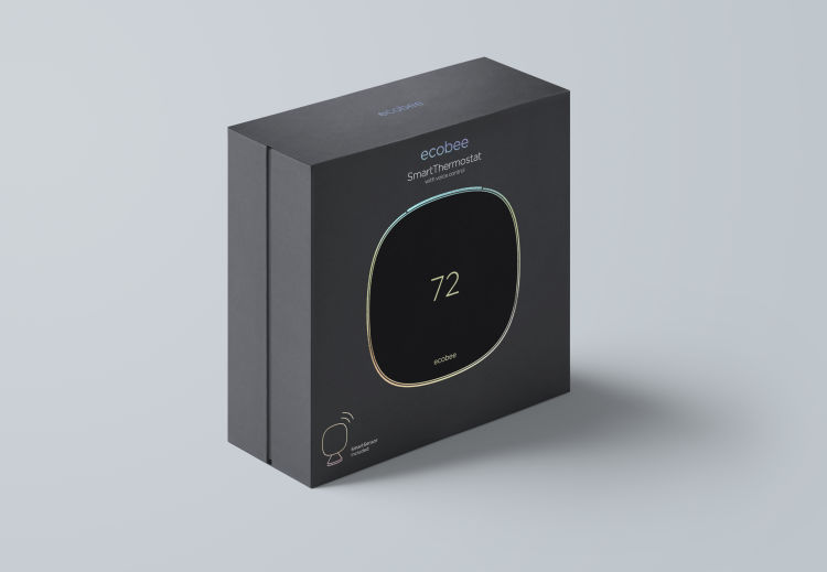 ecobee packaging for SmartThermostat with voice control. 