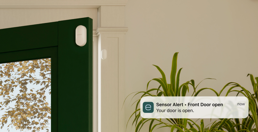 ecobee smartsensors for doors & windows on a door, the ecobee app notifies you that your door is open