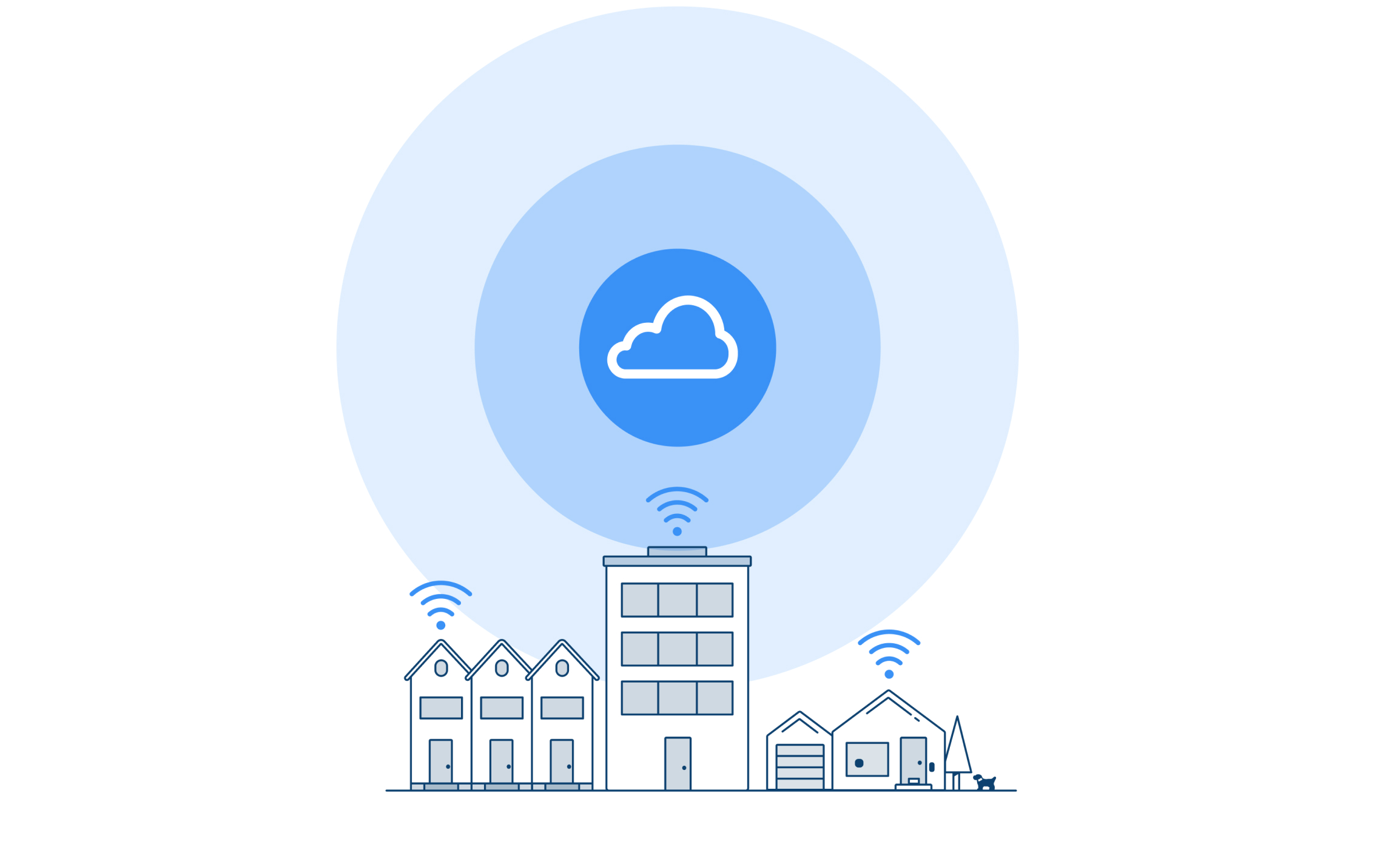 illustration of buildings connected to the cloud