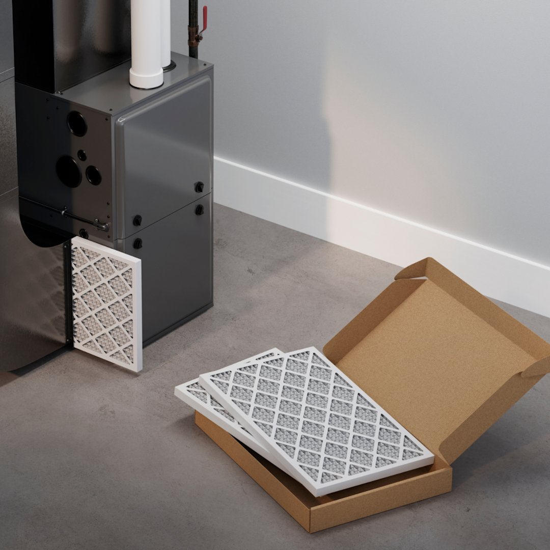 ecobee air filters in a box and in a furnace
