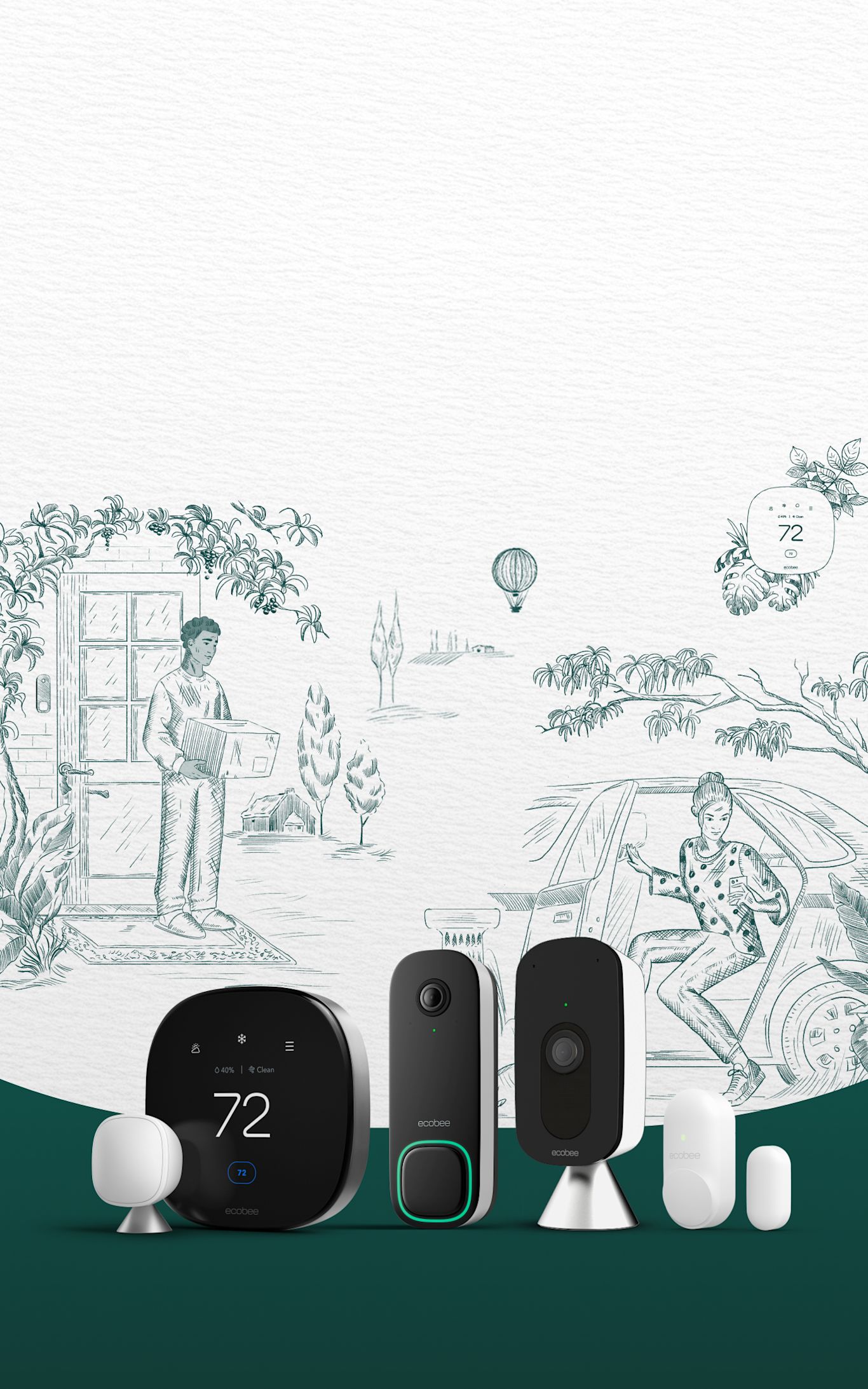 ecobee products on a green and white background