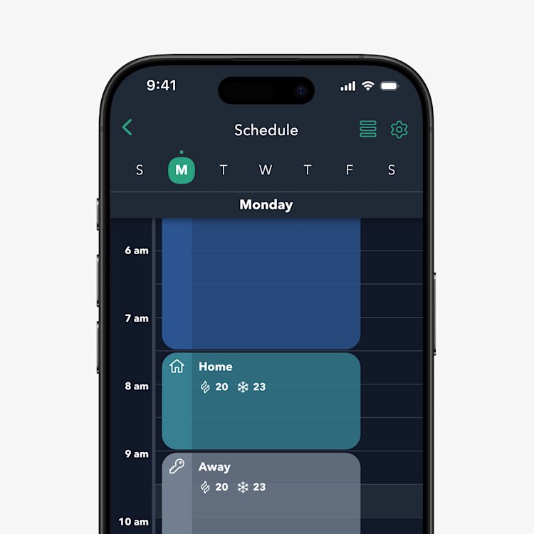 Phone screen shows schedule within the ecobee app
