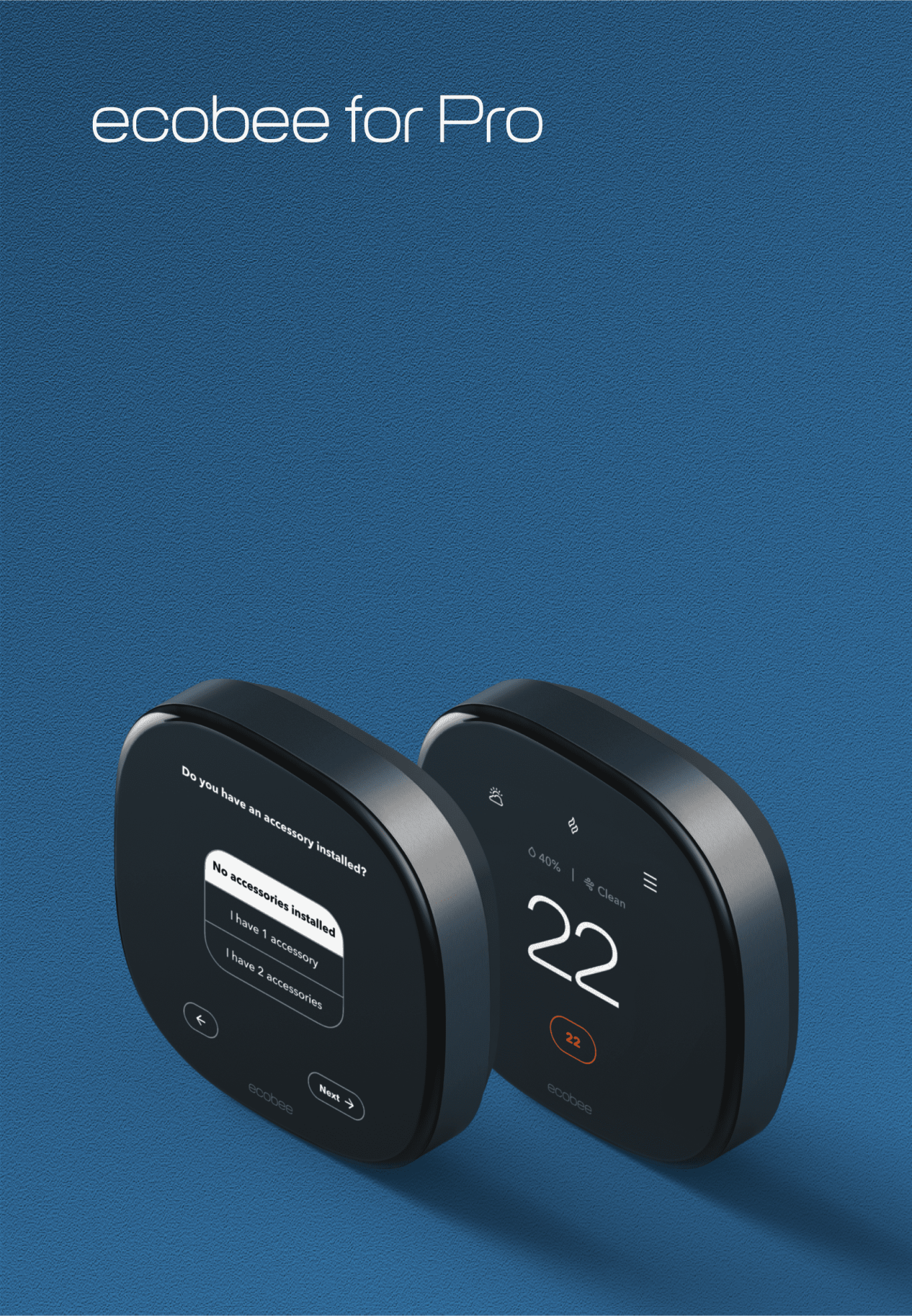 ecobee thermostats on a blue background with "ecobee for pro" in the corner