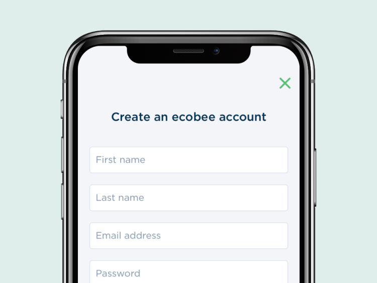 A smart phone screen showing the "create an ecobee account" page