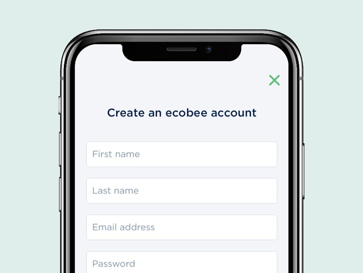 A smart phone screen showing the "create an ecobee account" page
