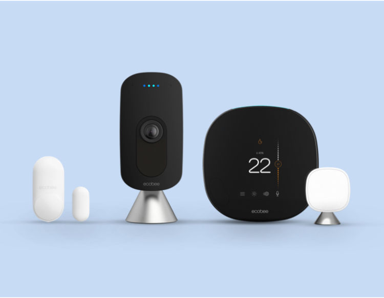 ecobee SmartSensor for Doors & Windows, ecobee SmartCamera, ecobee SmartThermostat with voice control