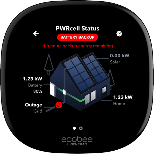 ecobee thermostat screen showing pwrcell backup status