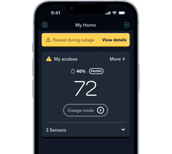 phone screen showing ecobee app with outage mode