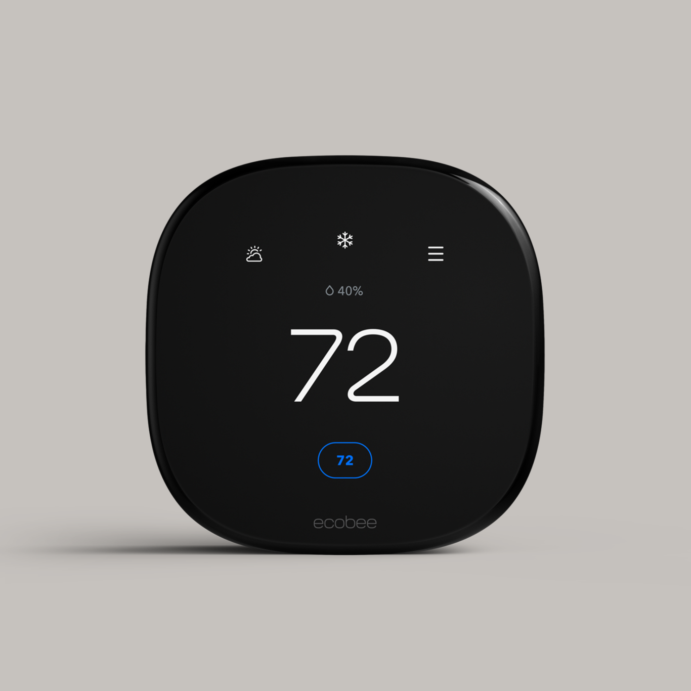 ecobee smart thermostat enhanced on a grey background