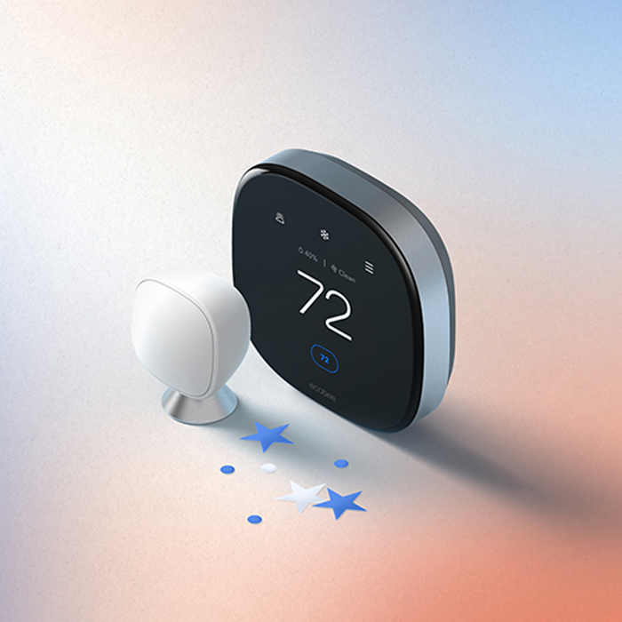 ecobee smart thermostat premium on a red white and blue background
