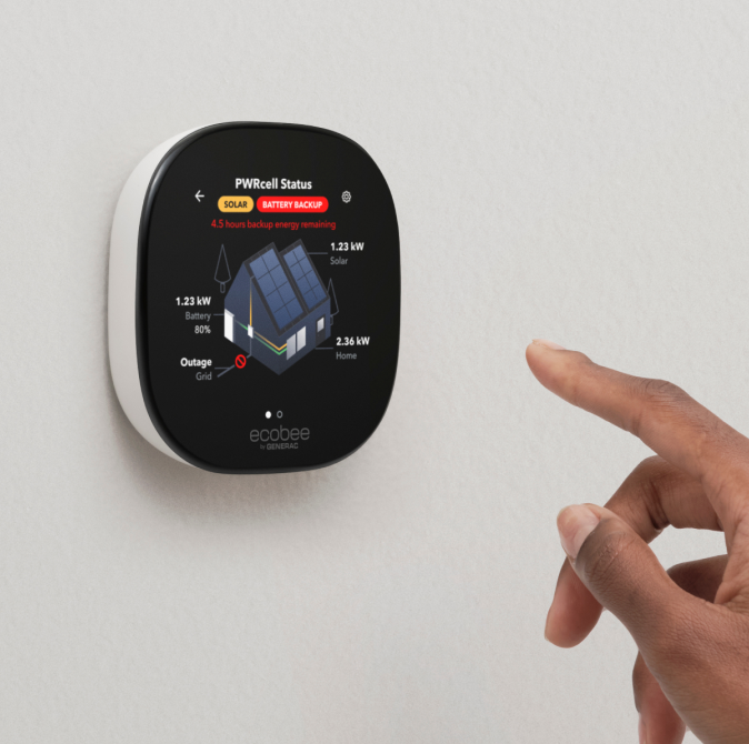ecobee thermostat showing different generac and ecobee devices in the home