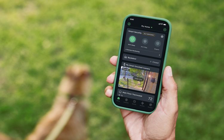 ecobee app showing ecobee Smart Security and live view from Smart Doorbell Camera.