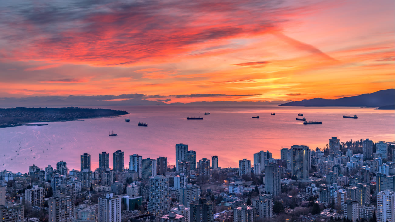Image of Vancouver, BC in the summer, at sunset 