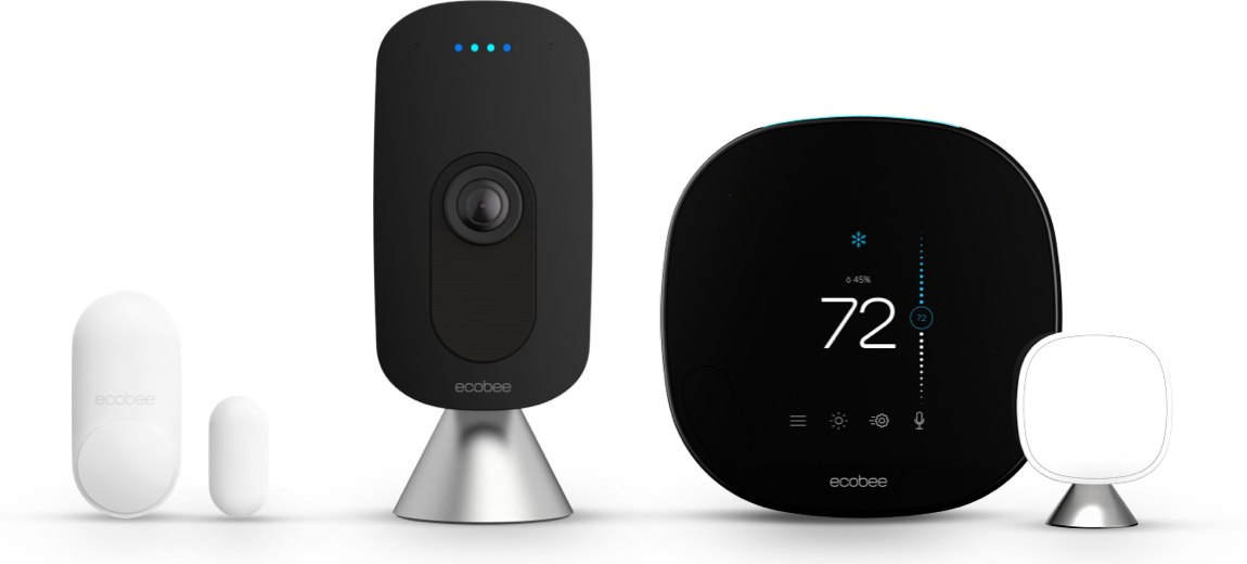 ecobee SmartSensors for Doors & Windows, ecobee SmartCamera, and ecobee SmartThermostat with voice control