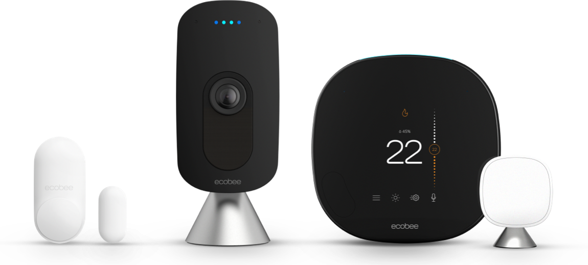 ecobee SmartSensors for Doors & Windows, ecobee SmartCamera, and ecobee SmartThermostat with voice control
