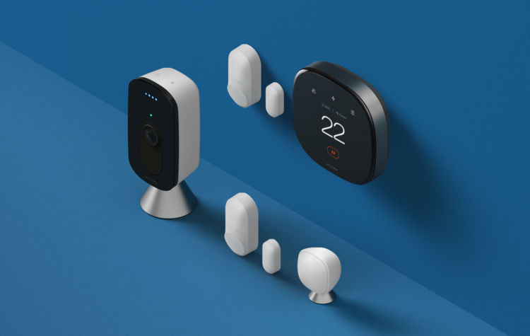ecobee Whole Home Solution, which consists of smart thermostat premium, smartsensors, smartsensors for doors & windows, and smartcamera