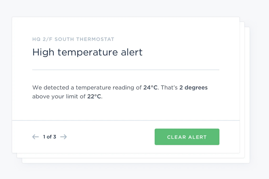 ecobee UX screen showing a high temperature alert 