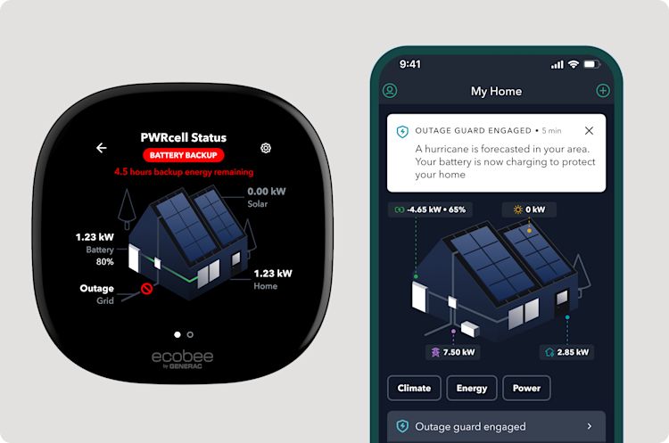 Écran du thermostat Ecobee affichant l’état de sauvegarde de la PwrCell