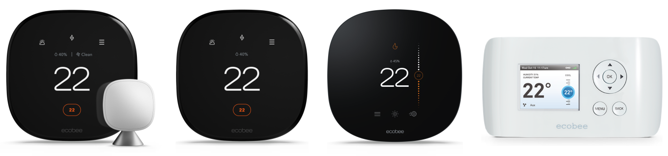 4 ecobee thermostats: The SmartThermostat with voice control, the Smart Thermostat Premium, and the ecobee3 lite, and the EMS Si.