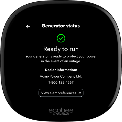 ecobee thermostat screen showing generator status