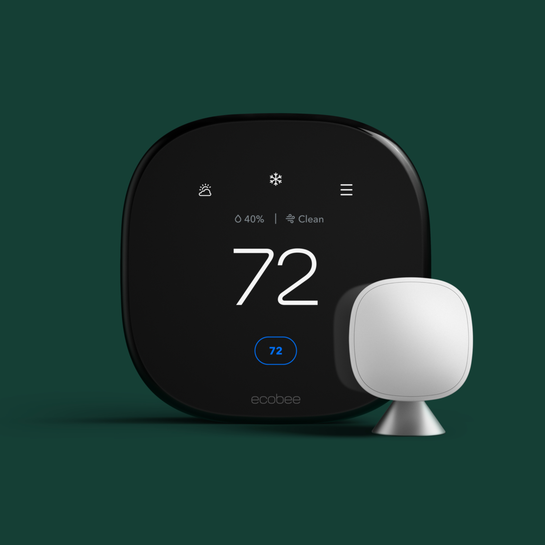 ecobee smart thermostat premium on a green background