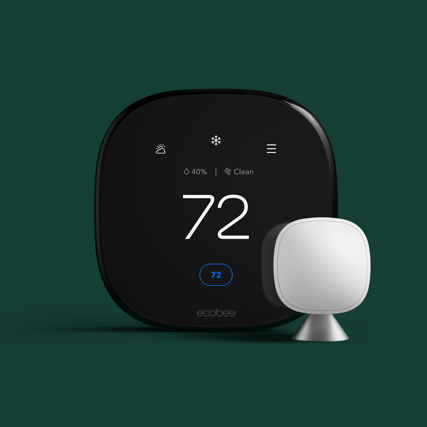 ecobee smart thermostat premium on a green background