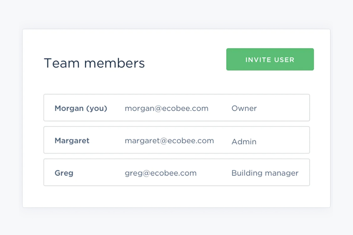 ecobee UX screen showing team members