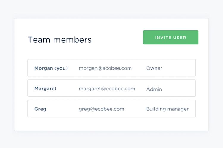 ecobee UX screen showing team members