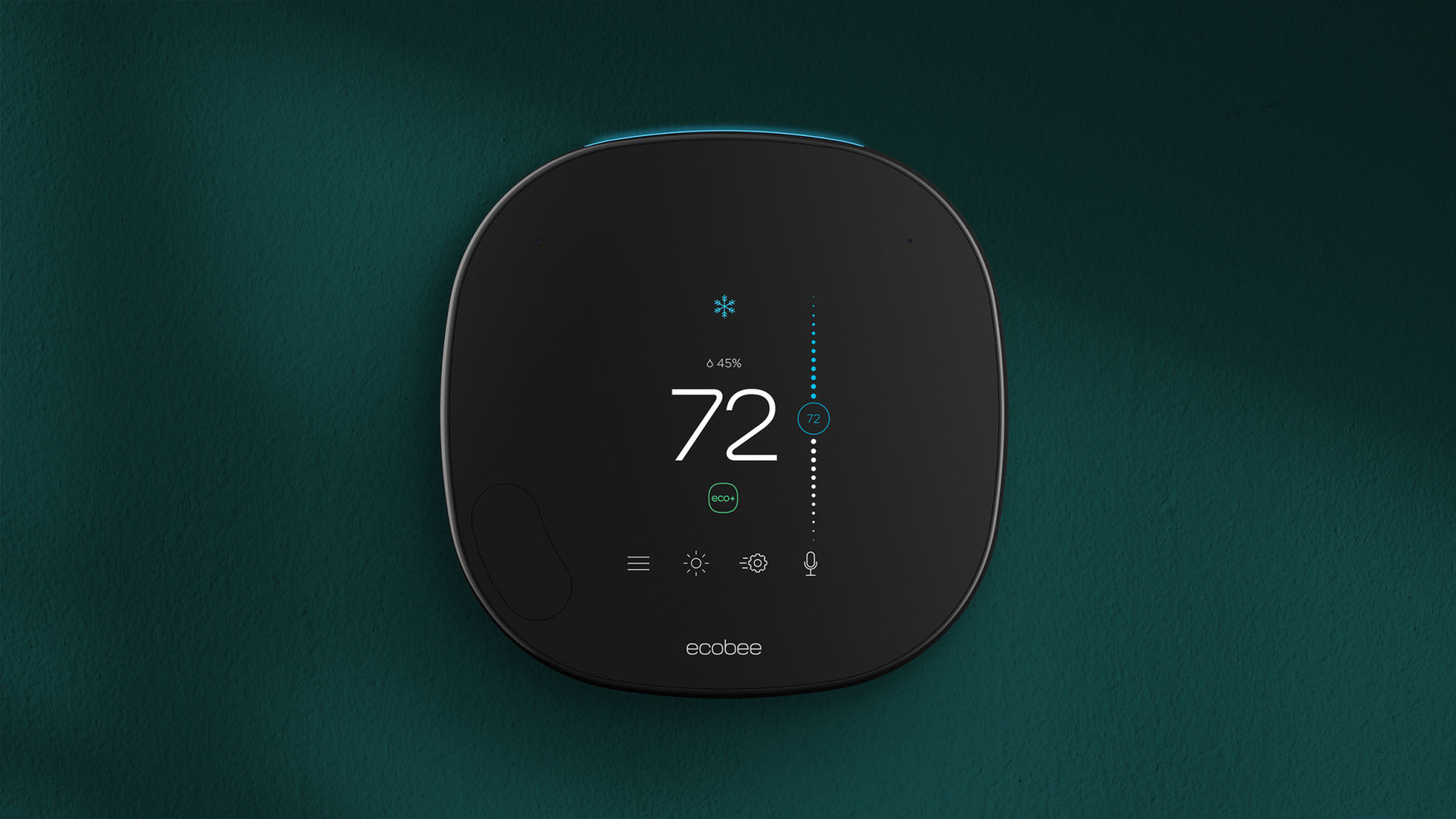 ecobee thermostat on a green background.