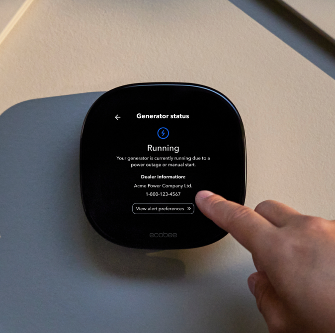ecobee thermostat screen showing generator status