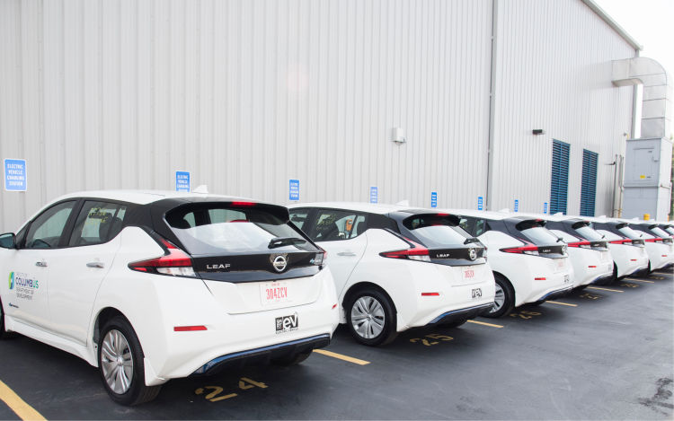 A fleet of Electric Vehicles at a parking lot